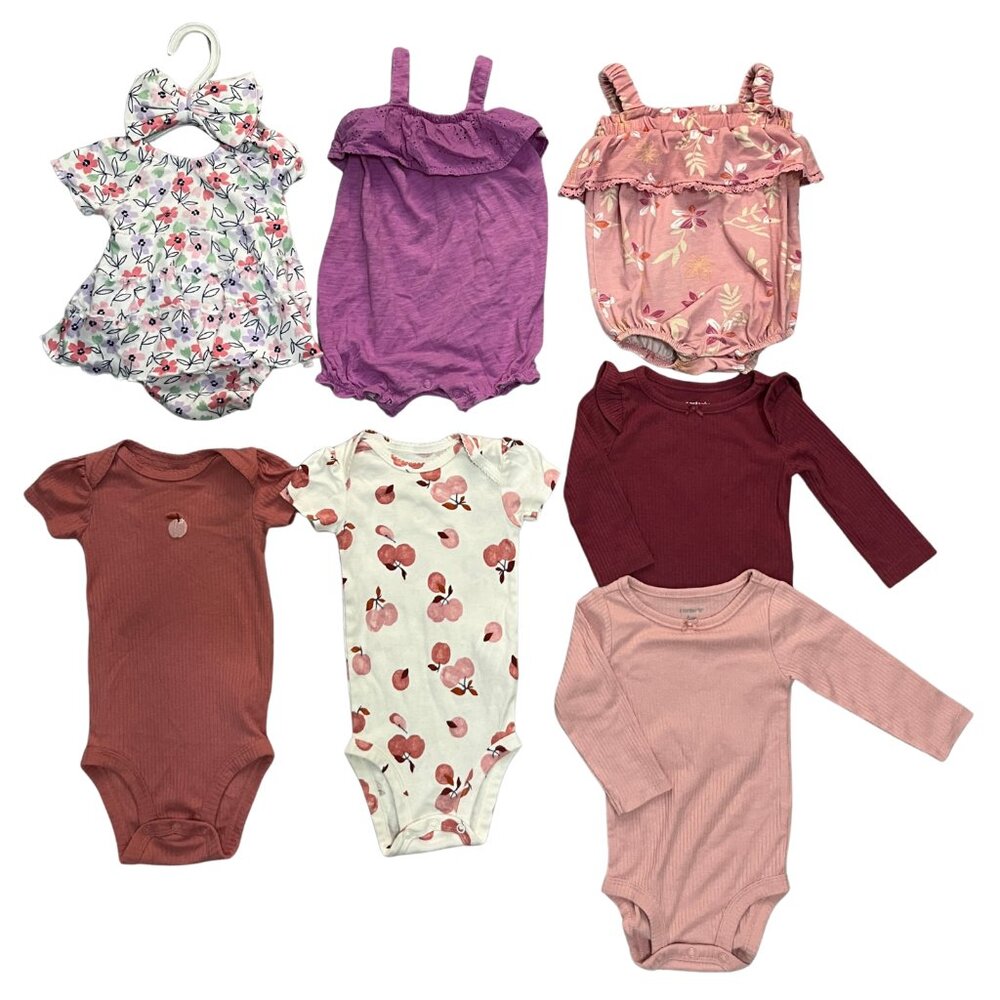 Carter's + More Baby Girl Clothes Lot 3–6M Bundle 7 Pc Bodysuit Sleepers Outfits